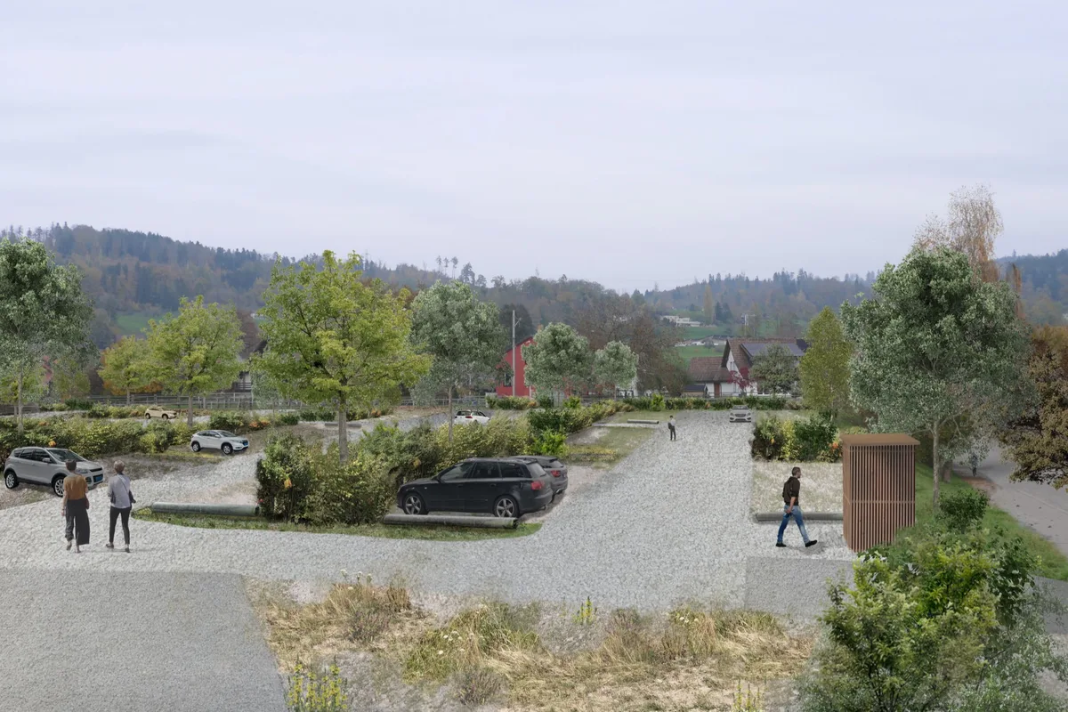 Und so könnten dieser einst aussehen. Visualisierungen der geplanten neuen Parkplätze am Ausliker Dorfrand.